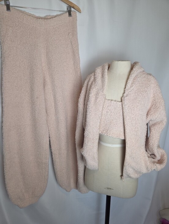 SKIMS Other - Skims Three Piece Cozy Set Pink Jogger Pants Hoodie Cropped Tank